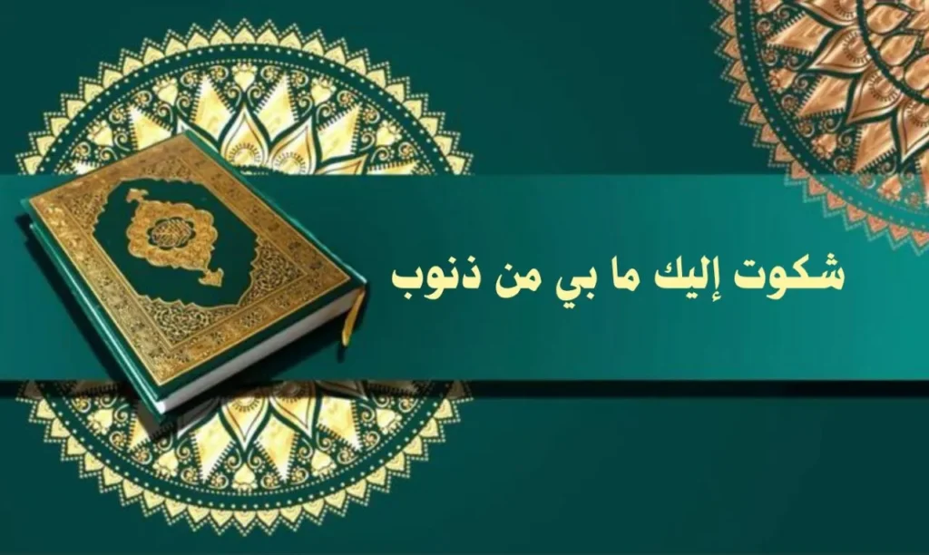 غلاف قصيدة "شكوت اليك ما بي من ذنوب" بتصميم يعكس الطابع الروحاني والصوفي السوداني، مع ألوان دافئة وخط عربي أنيق، يجسد مشاعر الشكوى والتضرع بأسلوب يعبر عن النص.