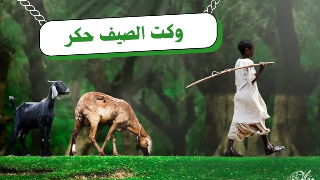 غلاف قصيدة "وكت الصيف حكر" بتصميم يعكس الطابع الريفي السوداني، مع ألوان ترابية دافئة وخط عربي أنيق، يجسد مشهداً للطبيعة والمطر بأسلوب شعري يعبر عن النص.