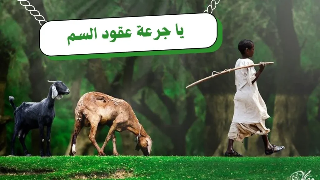 غلاف قصيدة "يا جرعة عقود السم" بتصميم يعكس الطابع الريفي السوداني، مع ألوان ترابية دافئة وخط عربي أنيق، يجسد مشاعر الفخر والفروسية بأسلوب شعري يعبر عن النص.